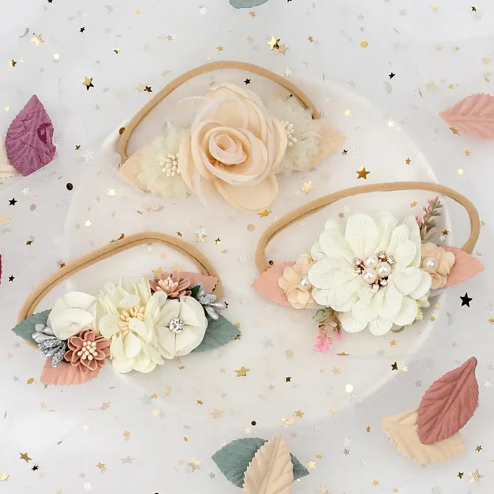 3 スタイル新生児真珠レースartific花女の子のため手作りナイロン弾性ヘアバンド花カチューシャ幼児 アクセサリー Aliexpress
