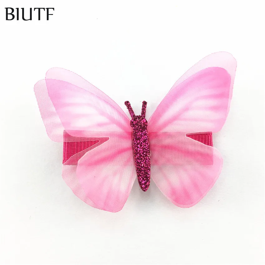 1 10pcs/lot 2.6'' Silk Tulle Hair with Clip Accessories Fabric Bow Beautiful Headwear Hairpin HDJ162 - Color: 1