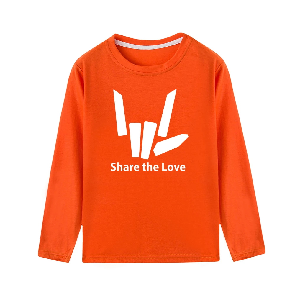 Новинка года; модные детские футболки с надписью «Share The Love»; футболка с длинными рукавами и круглым вырезом для мальчиков модные мягкие футболки в уличном стиле для девочек