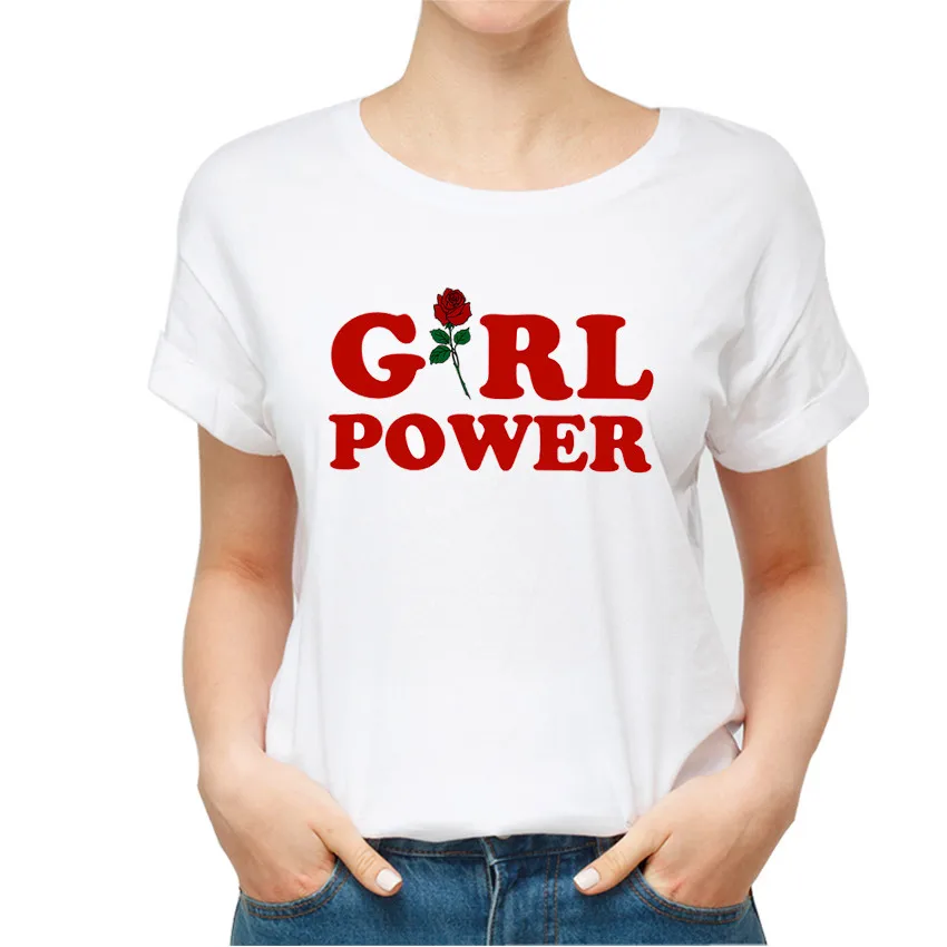 2019 Femme Графические футболки с коротким рукавом Femme рубашка Женская Harajuku Girl power рубашка негабаритная Camisas Mujer летние футболки