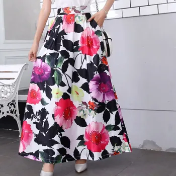 

Retro Floral Print Pleated Midi Skirt Women Elastic High Waist Side Pockets Skirts Summer 2020 Elegant Female Bottom L1