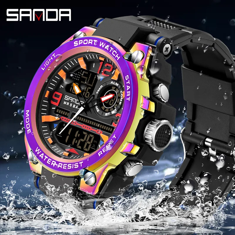 

Fashion Large Dial Sports Electronic Mens Watch Multiple Time Zone Student Outdoor Waterproof Digital Clock Luminous Wristwatch