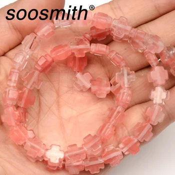 

Square Cross Shape 9mm Pink Crystal Natural Stone Beads for Jewelry Making Loose Beads Diy Bracelet Jewelry Accessories Material