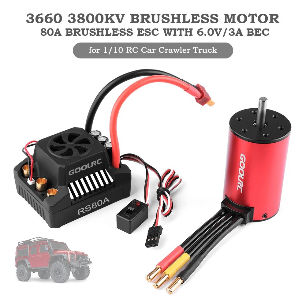 

Newest GoolRC 3660 3800KV Brushless Motor With 80A Brushless Waterproof ESC 6.0V/3A BEC for 1/10 RC Car Crawler Truck