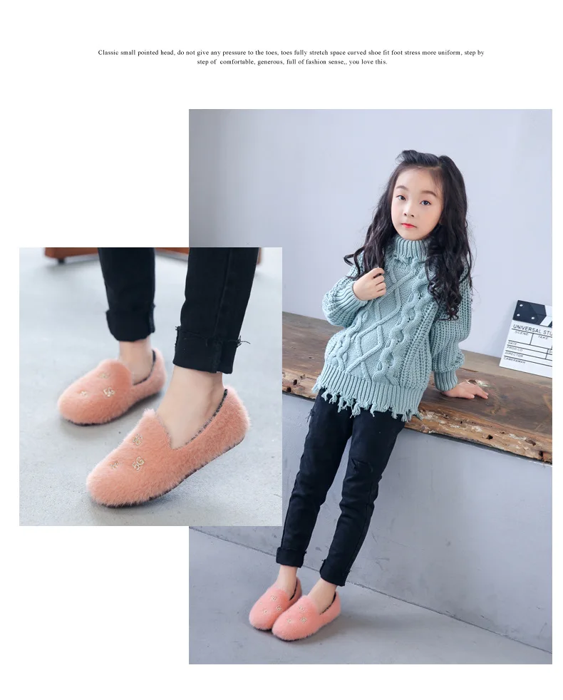 WLG kids girl winter fanshion casaul plush solid shoes big children bow-knot shallow mouth boots girls winter cotton warm shoes