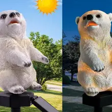 DishyKooker светодиодный солнечный белый медведь форма смолы лужайка лампа со стентом для украшения сада во дворе