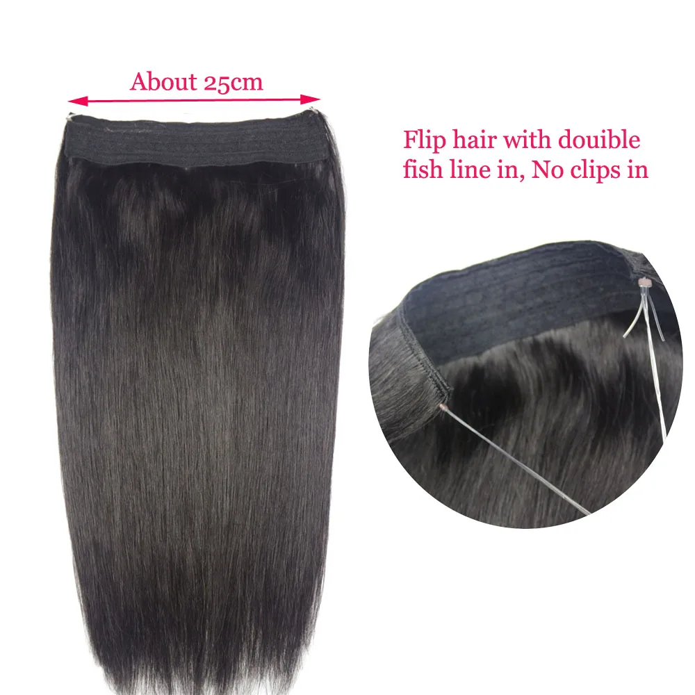 Wire Remy Human Hair Extensions In One Piece Set Brazilian Natural Halo Human Hair Extensions No Clip