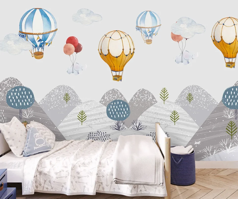 XUE SU Custom wallpaper mural hand-painted children's room hot air balloon mountain peak girl bedroom cartoon wall covering