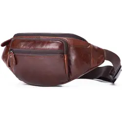 Повседневная мужская поясная сумка из натуральной кожи, мужская кожаная дорожная поясная сумка, кофейная Мужская поясная сумка для