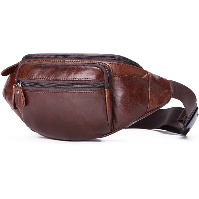 

Casual Genuine Leather Men Waist Bag Men's Leather Travel Waist Packs Coffee Male Fanny Pack for Phone Money Bag Belt Pouch