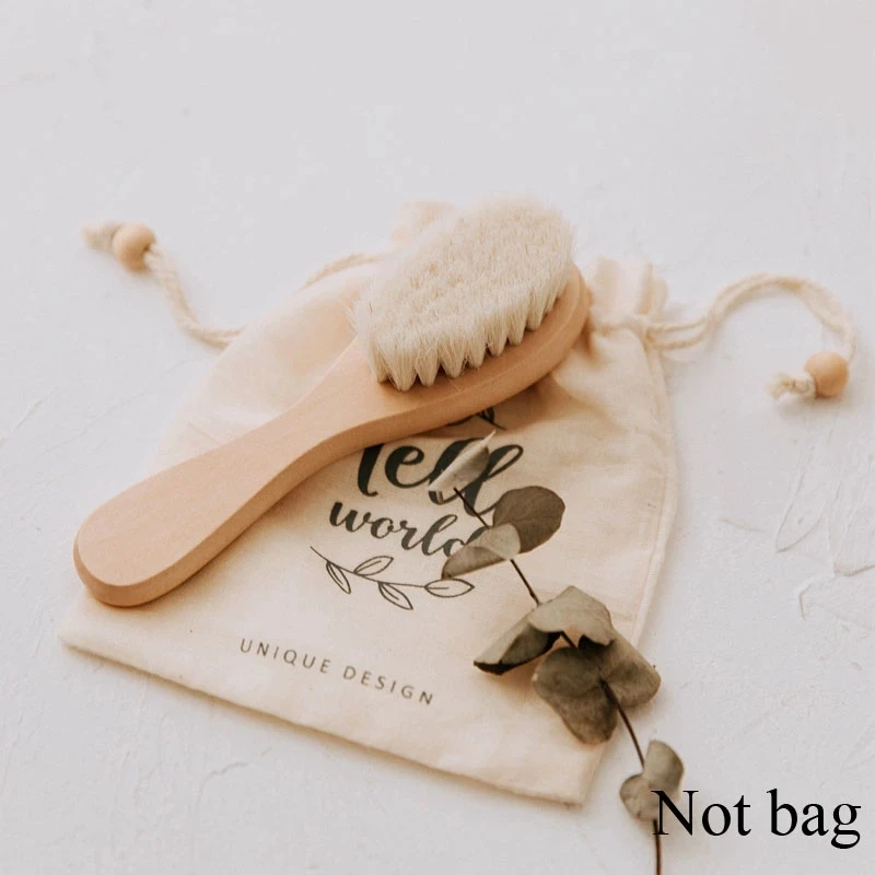 Hair Brush Comb Natural Wooden Soft Wool For Newborn Baby Infant Kids