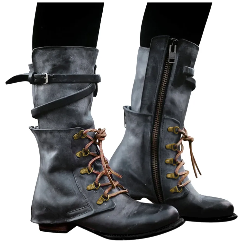Г. Модная женская обувь в стиле стимпанк, готический стиль, Ретро стиль, панк, пряжка, военные зимние сапоги женская обувь# J30 - Цвет: Синий