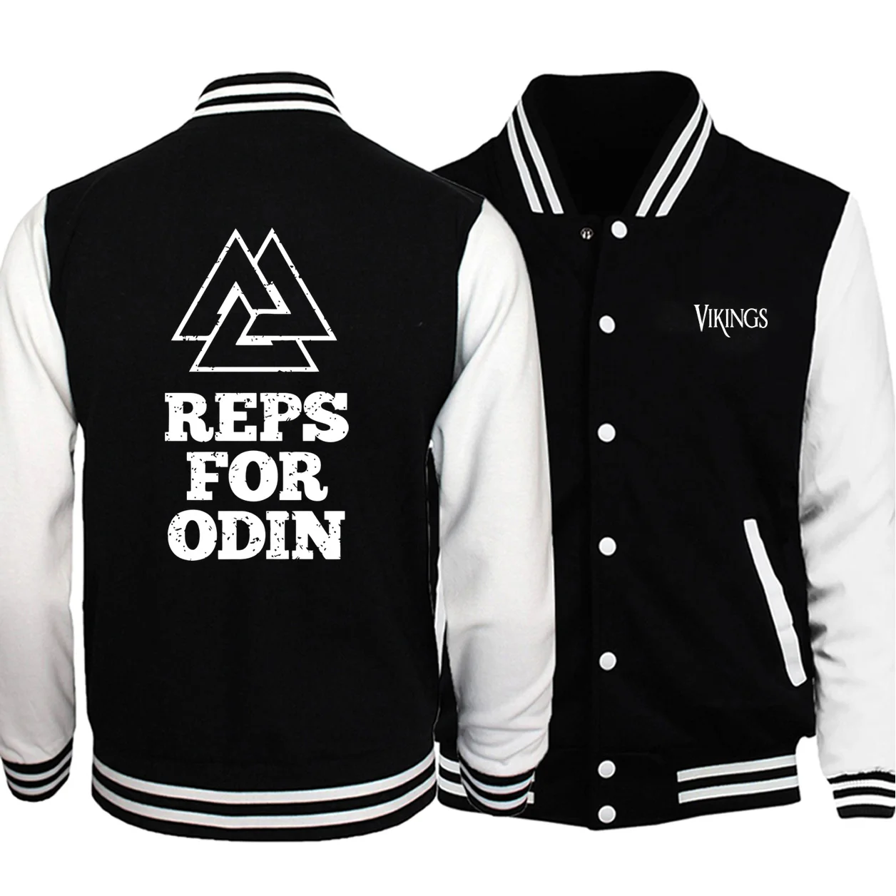 Викинги Бейсбол Reps для Odin мужские куртки пальто зима осень флис Gone to Valhalla Sportswer vikingуличная одежда размера плюс - Цвет: Black White 5