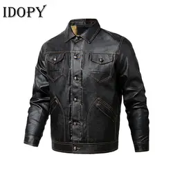 Idopy/осенне-зимние мужские Куртки из искусственной кожи, пальто, мужская верхняя одежда, искусственная кожа, на пуговицах, повседневная