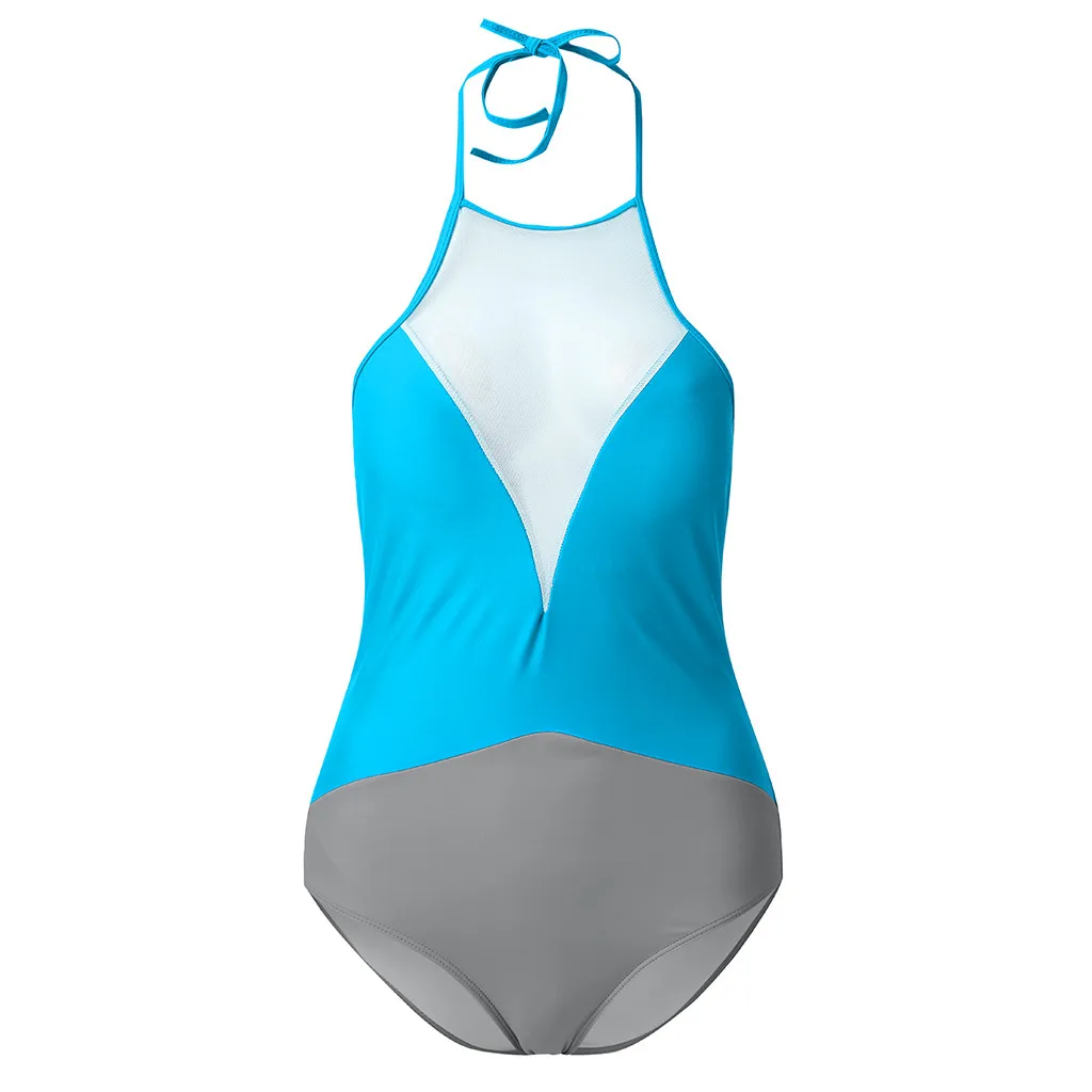 JAYCOSIN One-piece sexy mesh gauze strap women swimwear stitching color printing new beach bikini swimwear trendy temperament 