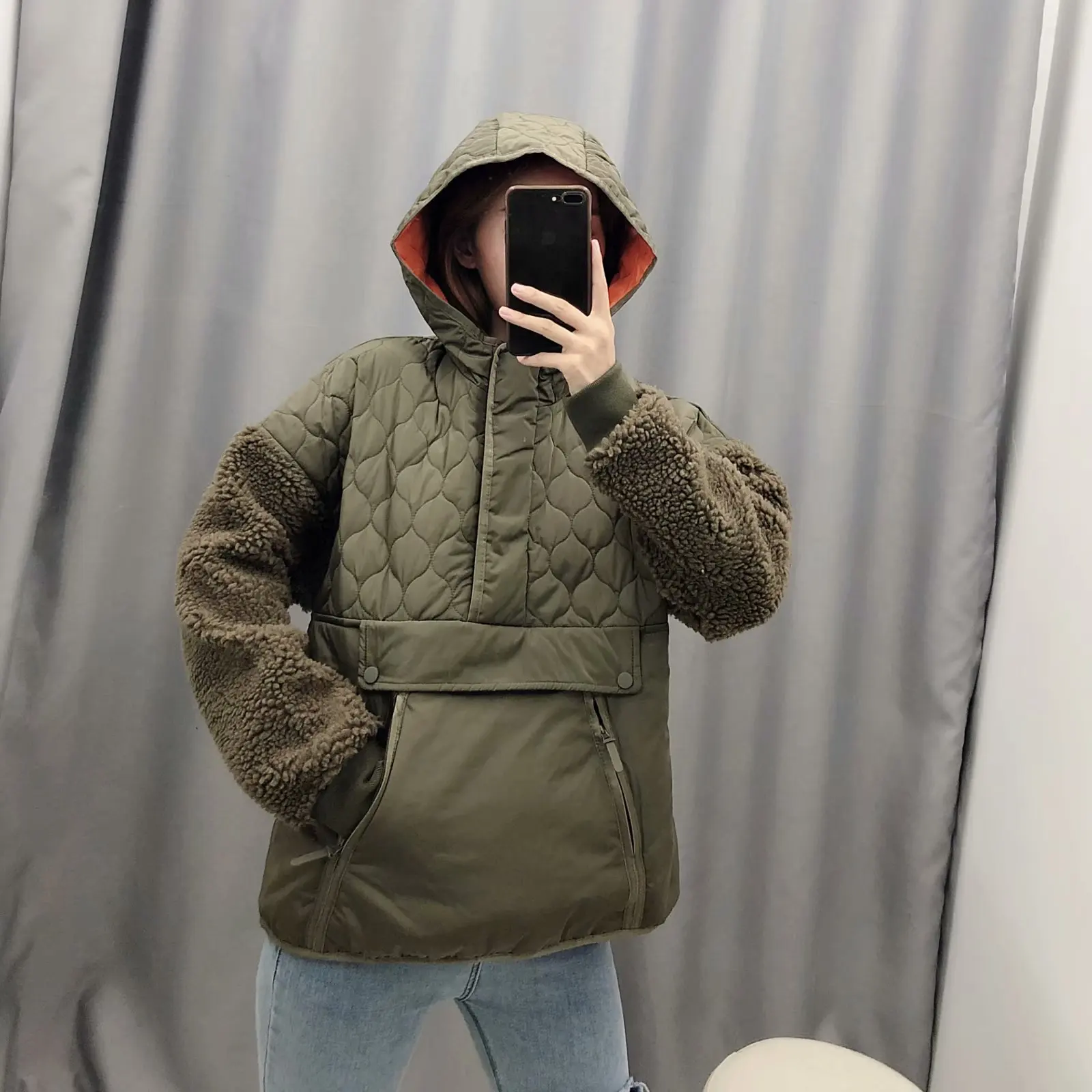 

Summer New Style Europe And America WOMEN'S Dress-Style Solid Color Fleece Sleeves Loose-Fit Hooded Cotton Overcoat W1952