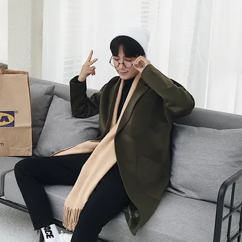 

2019 Winter New Trend Retro Men Loose Casual Harajuku Solid Color Student Couple Thick Lapels Wool Coat