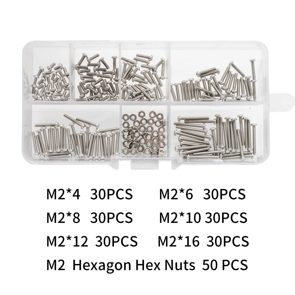 Stainless Steel Screws Screw Bolt Nut Set Hex Nuts Assortment Kit 230PCS M2 Stainless Steel 304 Hex Socket Button Head Cap Screws Bolts Hex Nuts Kit With Box