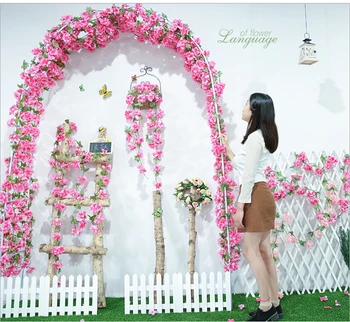 

Luyue 11pcs/lot Artificial Cherry Flower Vines Wedding Hanging Flower Fake Silk Cherry blossoms Simulation Rose Rattan Colorfu