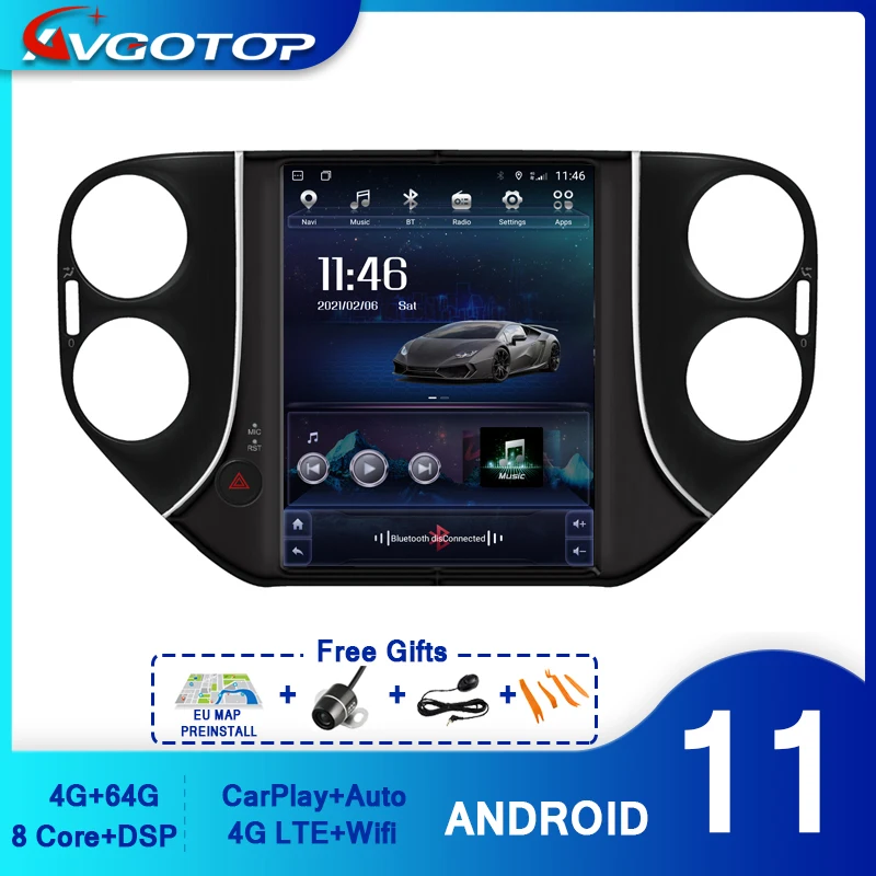 AVGOTOP Android 11 Tesla Car Radio for VOLKSWAGEN 2007-2011 Tiguan Vehicle Carplay GPS Multimedia | Автомобили и мотоциклы
