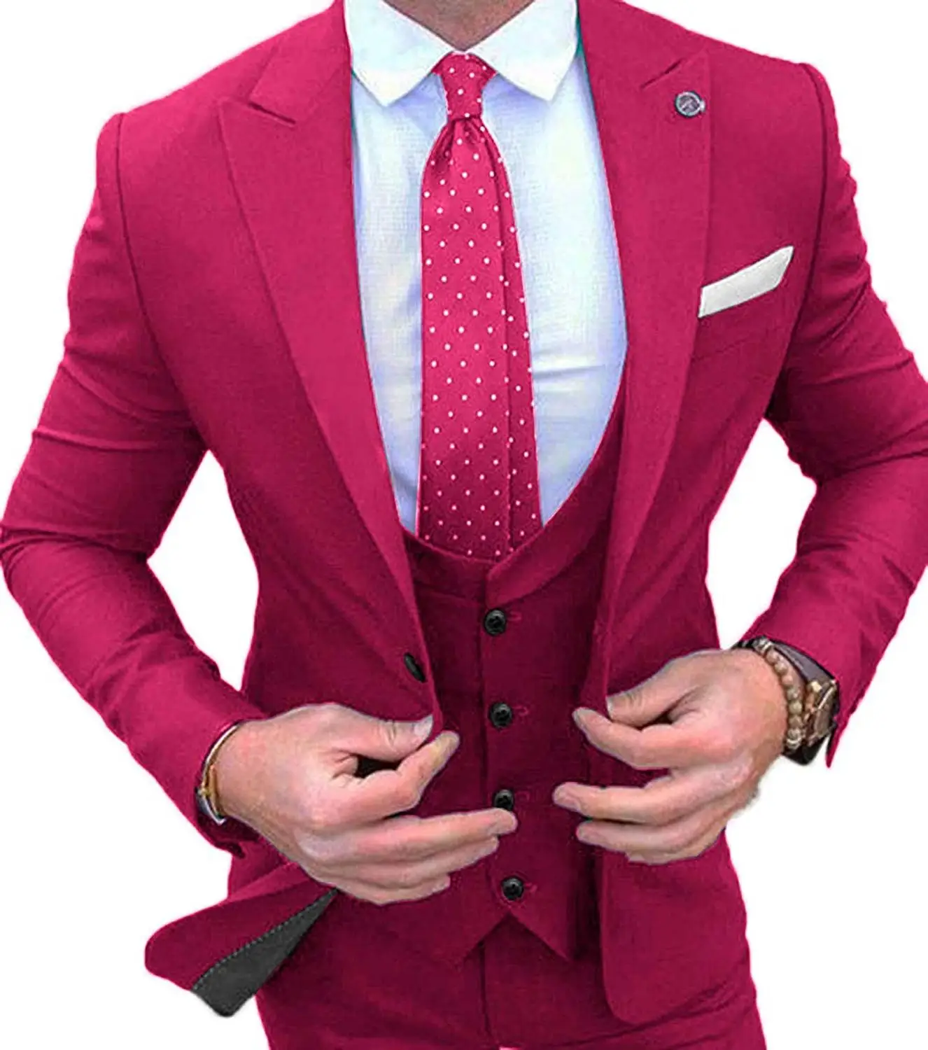 Fuchsia Пиджак+ брюки+ жилет), бургундские мужские костюмы, смокинги для жениха, 3 предмета, свадебные костюмы, Женихи для мужчин, Лучший человек, деловой костюм для мужчин - Цвет: Fuchsia
