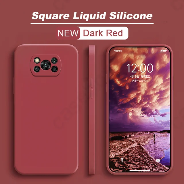 Poco X3 M3 F3 Pro Case New Square Liquid Silicone Soft Thin Cover Funda For Xiaomi Redmi note 10 Pro 4G 5G mi 11 10T 10S 11i camellia red