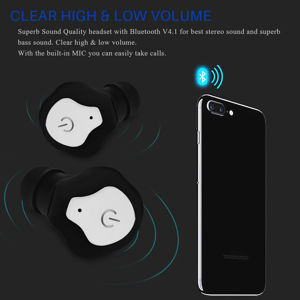 Mini TWS Twins Wireless In-Ear Stereo Bluetooth 4.1 Earphones Earbuds Headset Mini Bluetooth Earphone With Microphone