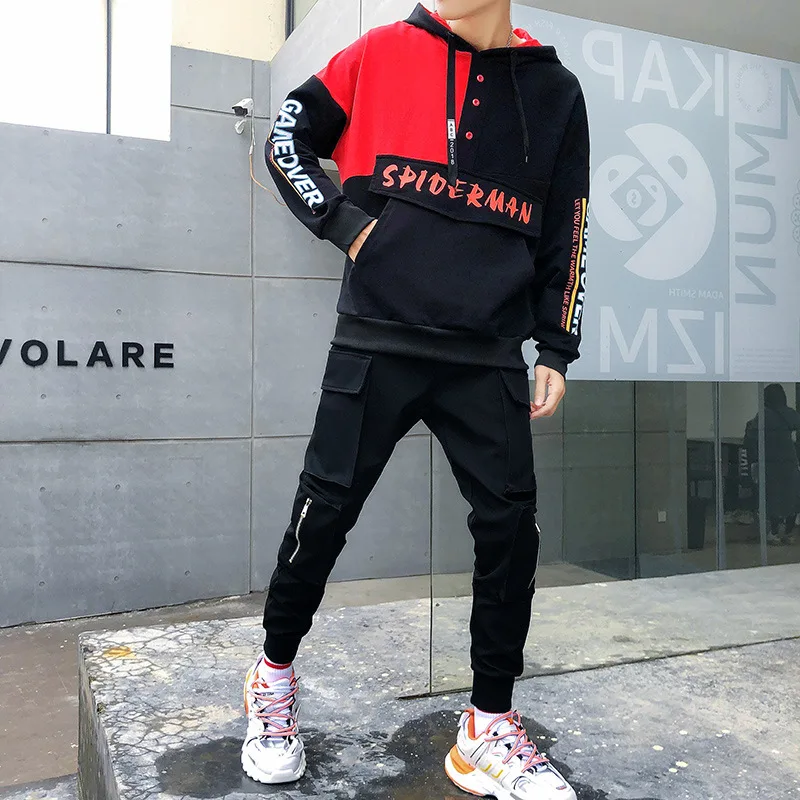 

2019 Spring And Autumn New Style Teenager Casual Sports Hooded Wei Two-Piece Set Men'S Wear Korean-style Hong Kong Style Trend S