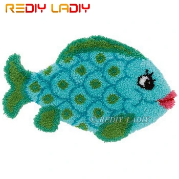 

Latch Hook Kits Make Your Own Rug Green Blue Fish Tapestry Crochet Cushion Mat DIY Carpet Rug Pre-Printed Canvas Hobby & Crafts