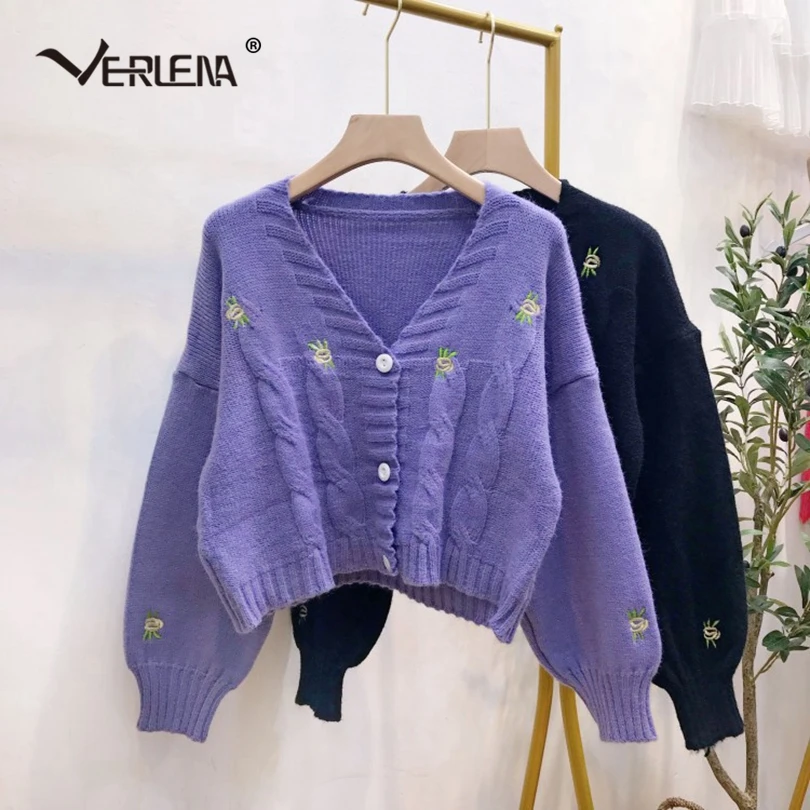 Verlena, комплект из двух предметов, длинный, объемный, рукав, кардиган, женский, с вязаным бюстом, обертка, Цветочная вышивка, кабель, уличная одежда, свитер