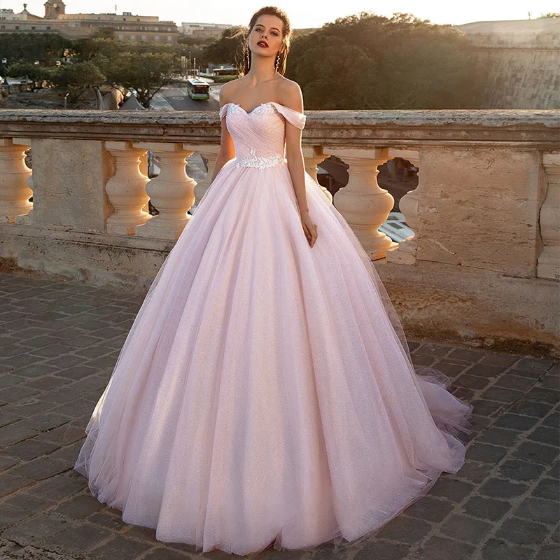 Eightree-Sweetheart-Pink-Ball-Gown-Glitter-Wedding-Dress-vestido-de-novia-Appliques-Lace-Up-Off-the
