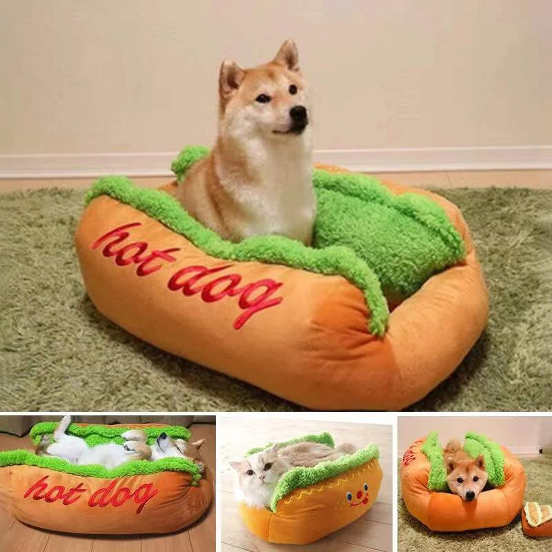 New Funny Hot Dog Shape Dog Bed Soft Cushion Cat Mat Pet Hous Sofa