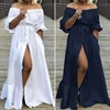 High Split Sexy Maxi Dress Celmia Women Off Shoulder Long Dress Casual Loose Solid Plus Size Summer High Waist Buttons Sundress ► Photo 1/6