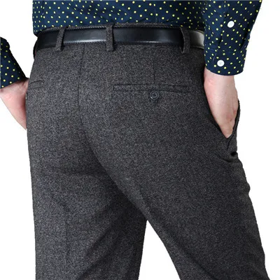 Light Gray Большие размеры 40, 42, 44, деловой Повседневный флисовый теплый костюм, брюки, Новые прямые официальные мужские зимние брюки, плюс плотные бархатные брюки - Цвет: Light Gray