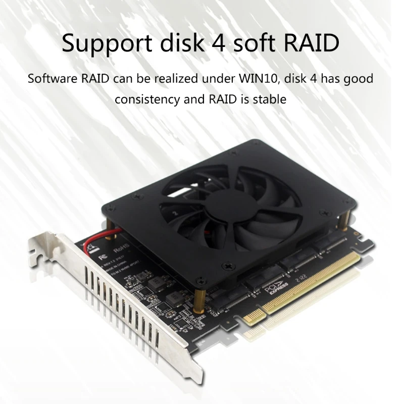 Nvme Pcie Adaptador Pci-e X16 Nvme M.2 m Chave Ssd Raid Matriz Placa-mãe Pci-e Split Cartão Ssds com Ventilador de Refrigeração Cabos de computador e conectores - Imagem 3