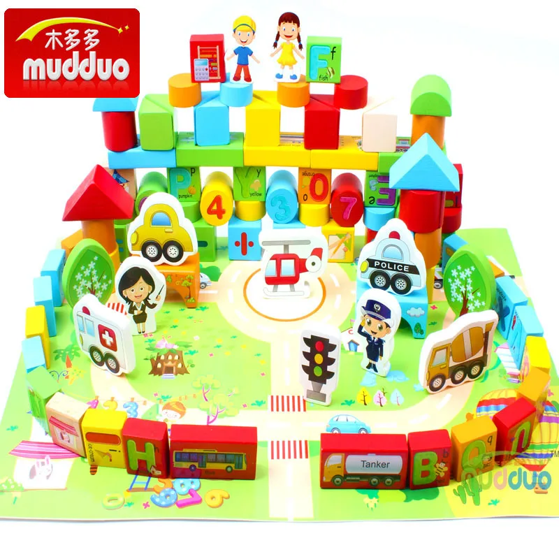 

Wood 160 Grain with Numbers Lettered Scene Building Blocks 1-3-6-Year-Old Children'S Educational Toy
