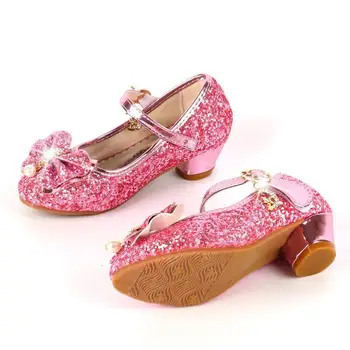 

Girls Dress Shoes For Kids High Heel Princess Sandals Fashion Children Party Shoes Flash Sequins Leather Shoes Wedding Dance
