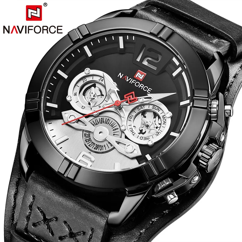 NAVIFORCE часы брендовые роскошные мужские модные кварцевые наручные кожаные