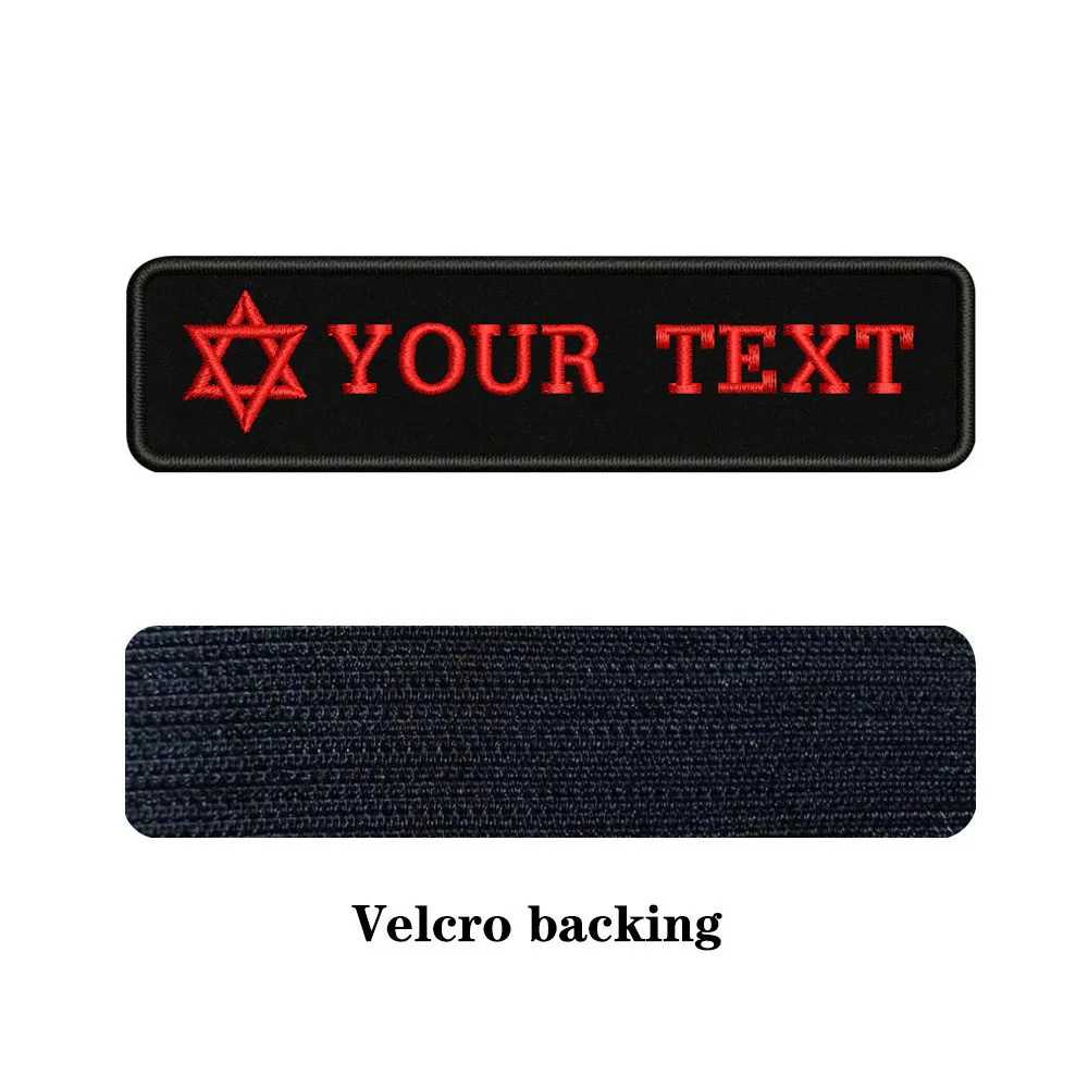 Custom Embroidery Six-star Name Text Patch 10cm*2.5cm badge Iron On Or Sew On Or Velcro Backing For Clothes Pants Backpack Hat