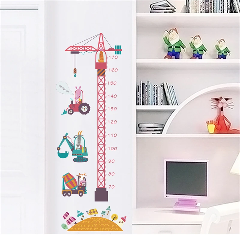 Большой Забавный розовый башенный кран, высота, наклейка для детской комнаты, спальни, высота метра, Настенная Наклейка s, детский домашний декор, мультяшное животное