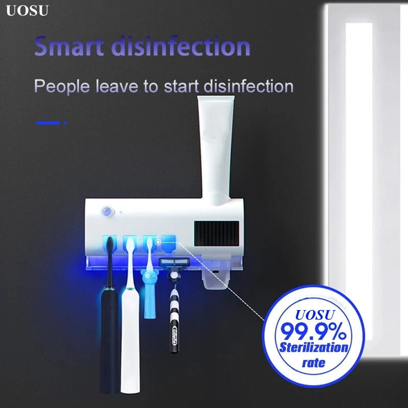 Toothbrush Holder Toothpaste Dispenser Toothbrush Storage Box UOSU UV Toothbrush Holder Toothpaste Dispenser Solar Energy Bathroom Toothbrush Storage Box Household Bathroom Accessories Set