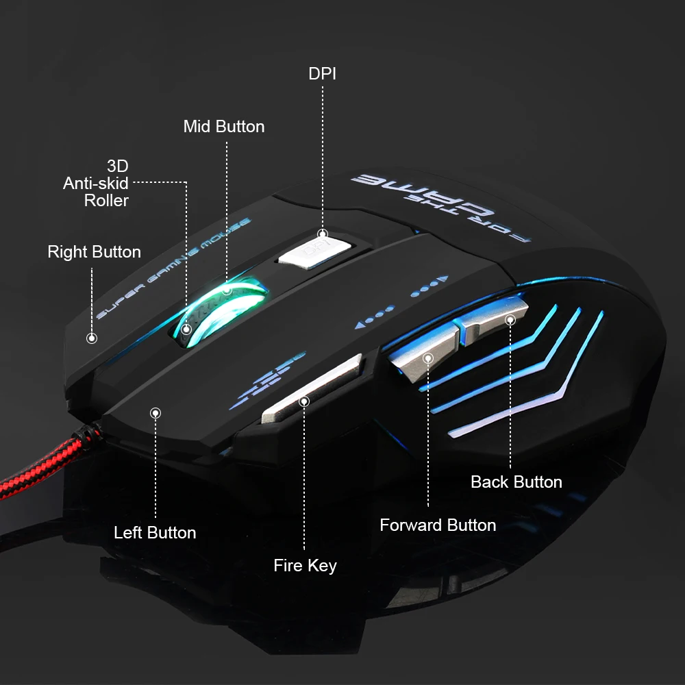 Профессиональная Проводная игровая мышь 5500 dpi, 7 кнопок, светодиодный, оптическая USB компьютерная мышь, геймерская эргономичная мышь для настольного ПК