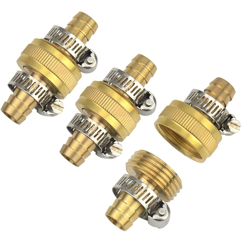 

Brass 1/2 Inch Garden Hose Mender End Repair Male Female Connector with Stainless Clamp