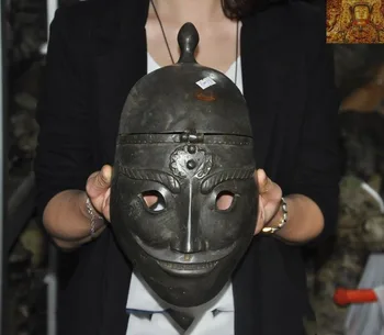 

wedding decoration Rare Chinese Ancient Dynasty Bronze Warrior Generals helmet cap Safety hat Mask New Year