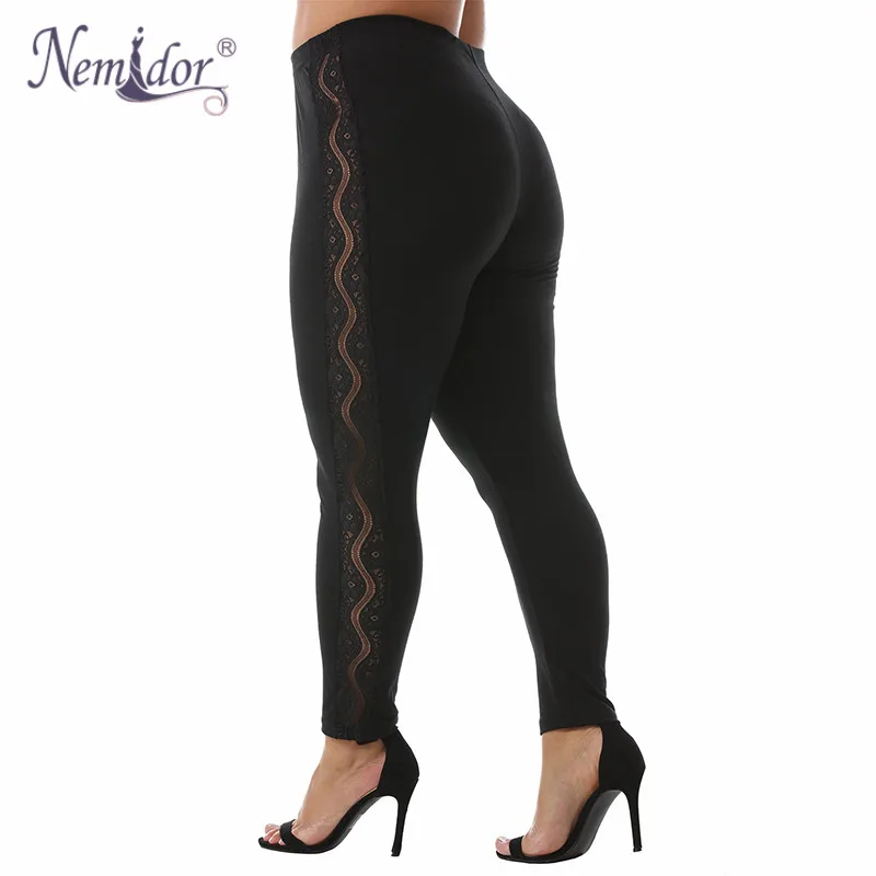 NEM221 Side lace Nemidor для женщин; Большие размеры черные полной длины Растягивающиеся леггинсы - Цвет: NEM221 Side lace