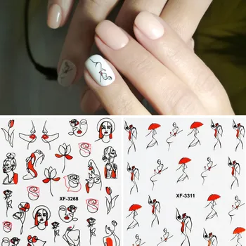 

1 Sheet 3d Nail Stickers Water Decals Red Yellow Abstract Female Lines Nails Slider Design Manicure Adhesive Wraps ZJT4115