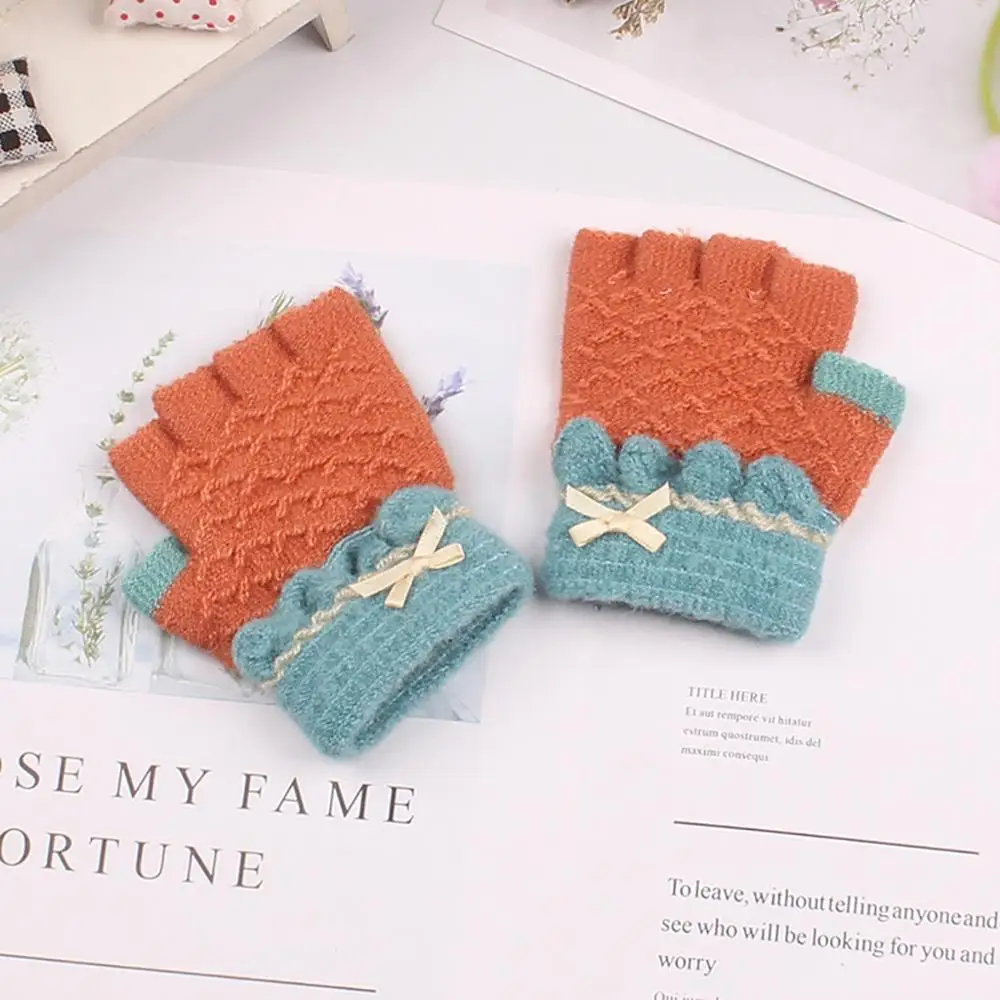1 pair Children Girls Lovely Winter Warm Fingerless Gloves Fluffy Plush Paw Claw Half Finger Gloves Mitten New Guantes J3