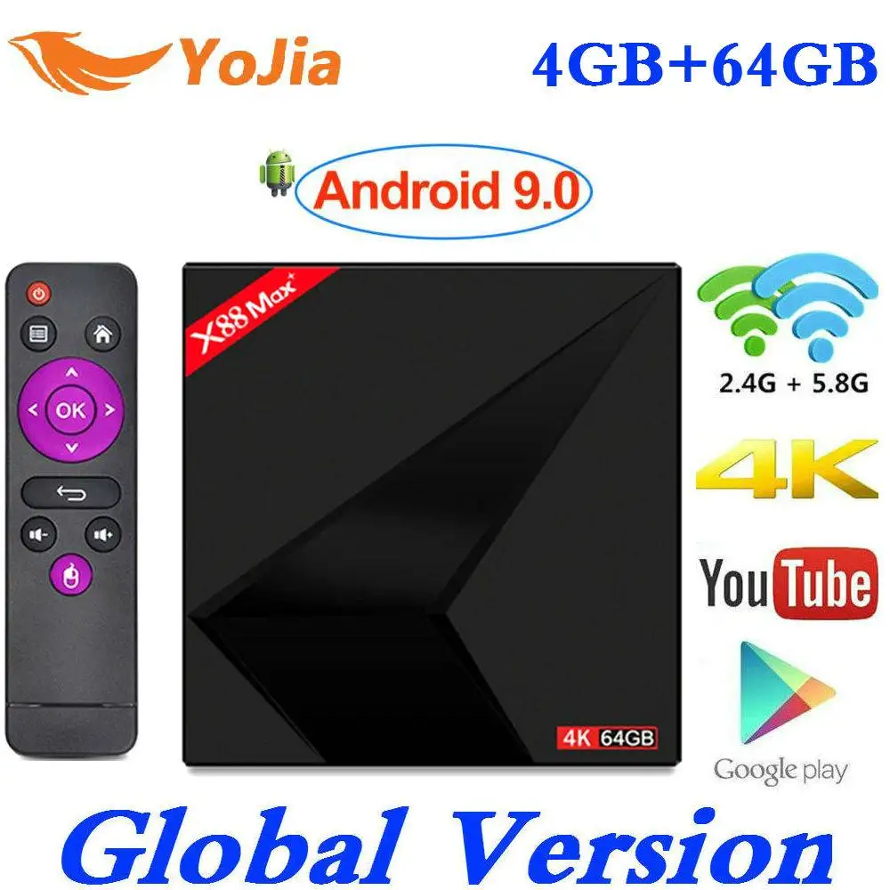2019 Android 9.0 TV BOX X88 MAX Plus 4GB RAM 64GB ROM Rockchip 2.4G/5G Dual Wifi Set top Box X88MAX