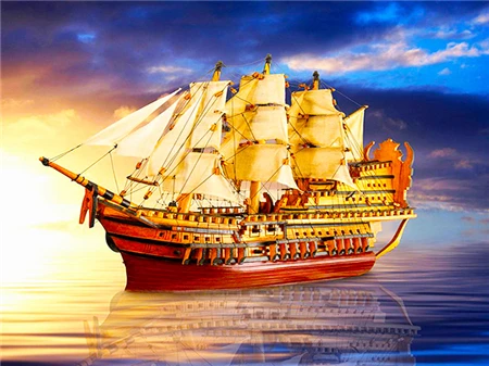 DIY Diamond Painting New Arrival Sailboat Home Decor Full Square round Mosaic Ship Embroidery Sunset Sea 12