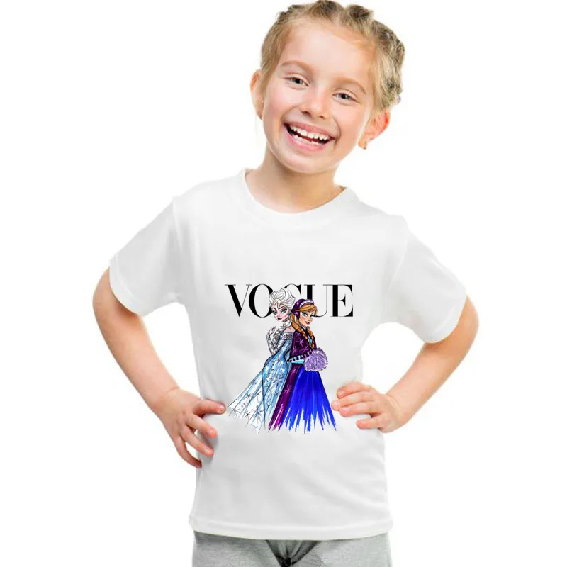 Новое поступление, модная детская футболка с принтом принцессы забавная мультипликационная кавай-девочка, Топы Harajuku, белая футболка с круглым вырезом и короткими рукавами для девочек